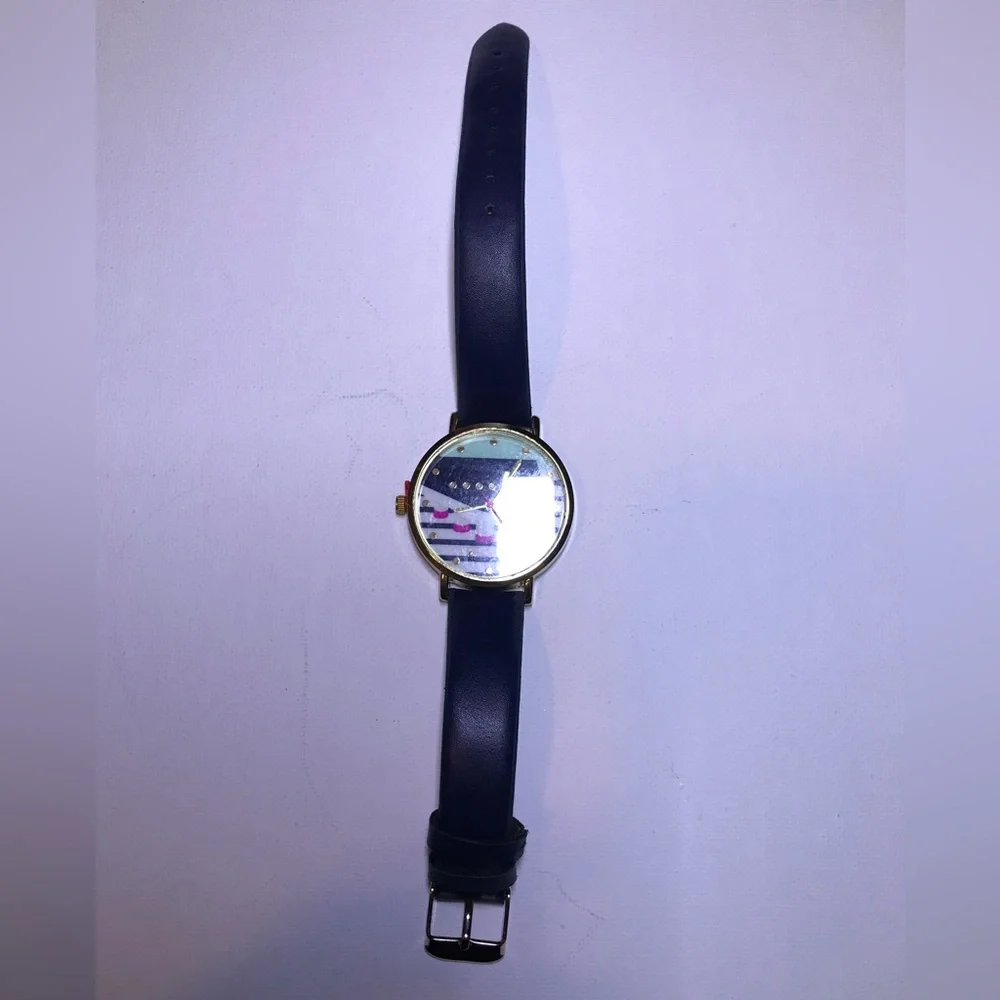 Ladies Sailor Jane Gold Tone Blue Faux Leather Cruise Ship Face Watch 7396 G6 - Picture 2 of 6